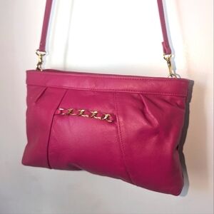 Vintage Real Genuine Hot Pink Leather Shoulder Bag
